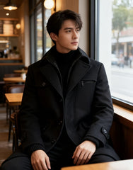 New Autumn And Winter 802 Detachable Double-Layer Collar Thick Velvet Blend Overcoat for Men
