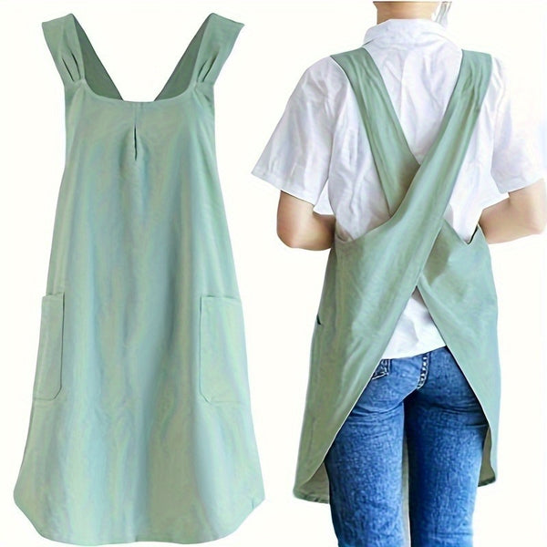 Women' Vintage Cotton- Apron with Adjustable No-Tie Waist - Wide Strap Loose Fit Kitchen Apron Suitable for Cooking,, Crafting & - 1 Style