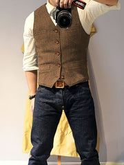 Men'S Vest Wool Blend Herringbone Vintage Men'S Fashion Vest, Groom Best Man Formal Wedding Party Casual Vest