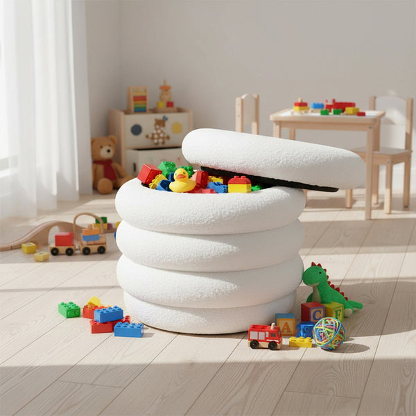 Space-Saving White Teddy Velvet Storage Ottoman - Multi-Use Storage Stool Vanity Stool Bed End Stool, Valentine'S Day Easter Multi-Use for Living Room Makeup Room Bedroom