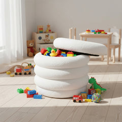 Space-Saving White Teddy Velvet Storage Ottoman - Multi-Use Storage Stool Vanity Stool Bed End Stool, Valentine'S Day Easter Multi-Use for Living Room Makeup Room Bedroom