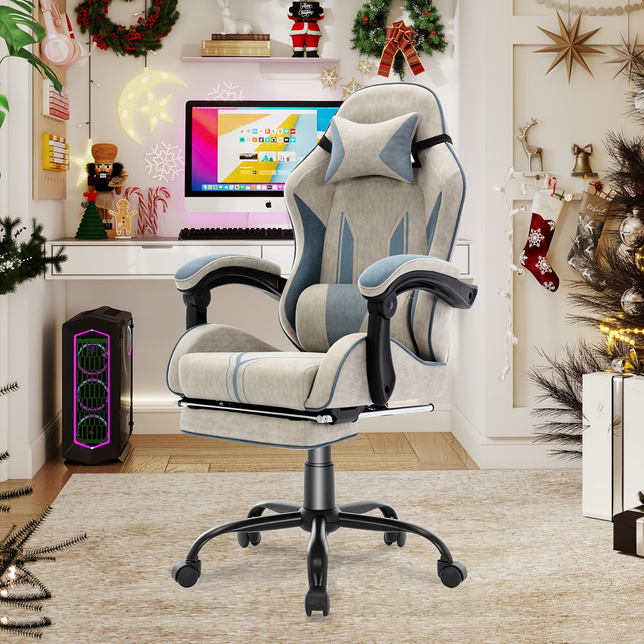 Gaming Chair Computer Chair Office Chair Racing Chair Desk Chair Swivel Chair Cute Gamer Chair Ergonomic Chair with Footrest And Backrest Support, Chair for Adult Gray