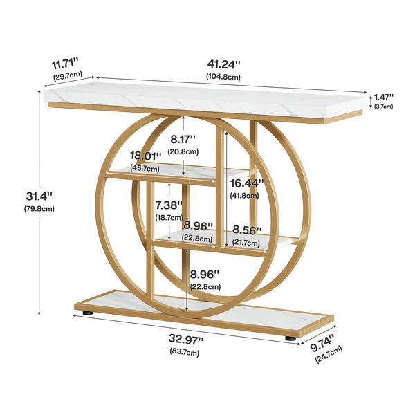 Four Story Console Table Slim Hallway, Entrance Table with Circular Base, Narrow Wooden Decorative Table with Storage Rack, Console Table for Living Room.