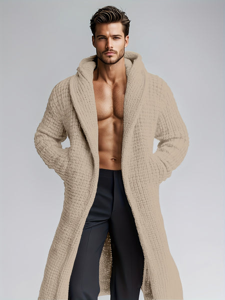 Men's Casual Sport Sweater, Long Hooded Knit Cardigan with Thick Yarn Knitting, Large Side Pockets, Loose Fit, Warm and Stylish, for a Casual and Stylish Look