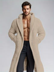 Men's Casual Sport Sweater, Long Hooded Knit Cardigan with Thick Yarn Knitting, Large Side Pockets, Loose Fit, Warm and Stylish, for a Casual and Stylish Look