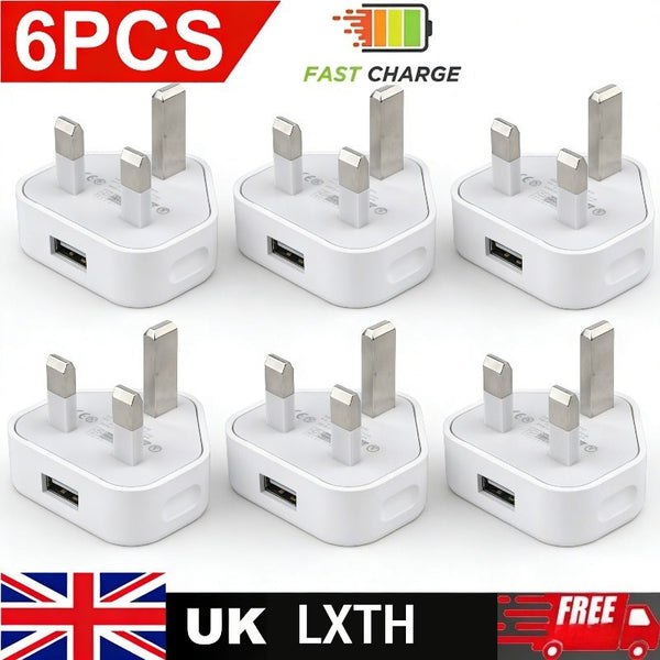 6pcs USB Wall Charger 3-Pin Plug Power Adapter for Mobile Phones And Tablets in The UK