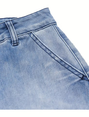 DD Women's 2026 New Stretchy Loose Cropped Jeans, Washed Blue Barrel Denim Trousers, Street Style Ladies' Outfit, Mid-waisted Pantalones with Pockets, 4 Seasons Weared Tummy Control Mom Pants Wide Leg Boyfriend Casual Pants for Travel Work and Office