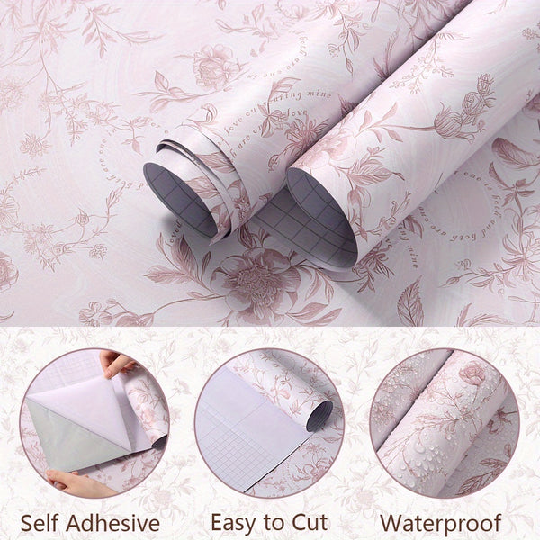Self-Adhesive Flowers Wallpaper - Pink Boho Self-Adhesive Removable Wall Stickers, Waterproof PVC Contact Paper for Living Room, Cabinets, Bedroom, Kitchen Furniture Refurbishment Wallpaper | Easy Home Decor (59.99cm X 3.02meter) Rentals Friendly