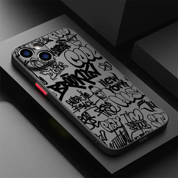 Matte Black Graffiti Frosted Phone Case Designed for iPhone Models 17, 16, 15 Pro Max, 14 Plus, 13, 12, 11, 11 Pro, 12 Pro, 13 Pro, 14 Pro, 15 Pro, And 16 Pro, Made from High-Quality for Protection. Impactresistant Case, Smartphone Case, Modern Phone