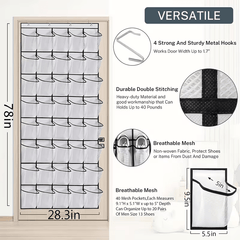 40-Tier Heavy-Duty Over-the-Door Hanging Storage Bag | FOBIANJIE Transparent Window Plastic Storage Bag with 40 Large Pockets - Space-Saving Multi-Functional Cabinet Organizer Suitable for Toys, Shoes, Clothes
