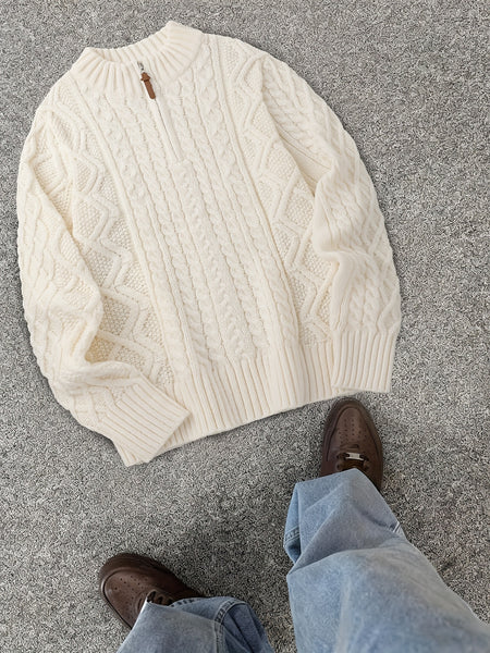 2025 Winter American Stand-Up Collar Half-Zip Knit Aran Sweater Mr. Pony Knitwear Pullover Card