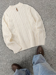 2025 Winter American Stand-Up Collar Half-Zip Knit Aran Sweater Mr. Pony Knitwear Pullover Card