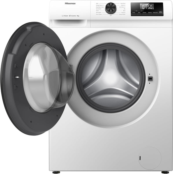 Hisense 1Q Series WF1Q8041BW Freestanding 8 KG Front Load Washing Durable Inverter Machine, Steam Wash, Quick Wash, 15 Washing Programs 1400 RPM White - Energy Rating A
