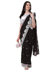 Estationeryhouse Women's Georgette Embroidery Border Work Designer Saree with Blouse Piece