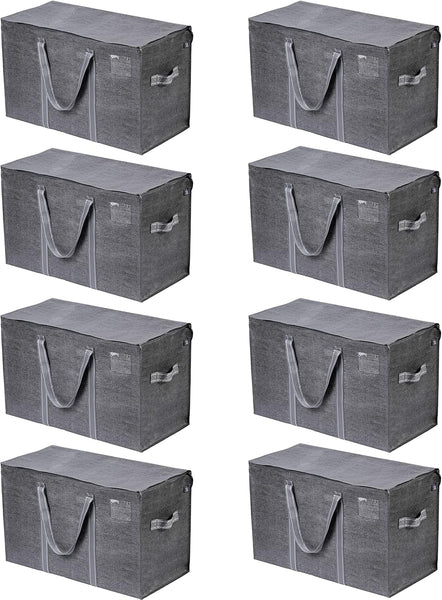 VENO 8 Pack Extra Large Moving Storage Bags with Zips, Heavy-Duty Organizer Tote, Moving Box Alternative, Packing Supply, Clothes Storage Bin, Tag Pocket for Label, Water-Resistant (Clear, 8 Pack)