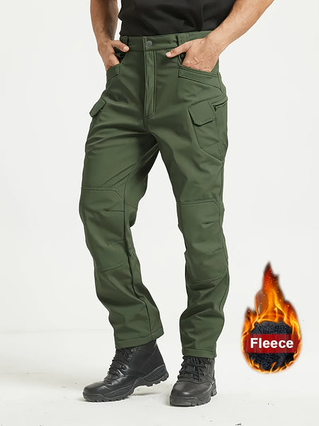 1PC Men's -Lined Warm Tactical Cargo Pants, Thick Winter Style, Multi-Pocket, Windproof Snowproof, Micro-Stretch Fabric, Suitable for Outdoor Hiking, Fishing, Casual Outings, No Belt