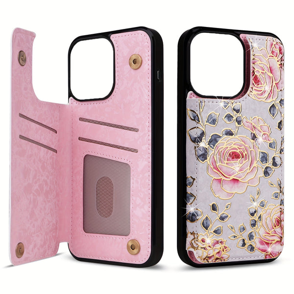 Phone Case - (2D)Phone Case - Wallet Case for Iphone 17 Promax/Pro/ Air, 16 Plus, 15, 14 Pro Max, 13, 12, 11And Galaxy.Featuring a Floral Design, a Back Flip Folio Made of Faux Leather, Designed for Women And Girls
