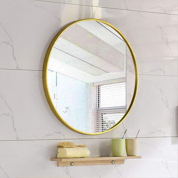 50CM Wall-Mounted Bathroom Makeup Mirror, Round Bedroom Dressing Mirror with Hanger, Bathroom Bedroom Living Room Entrance Hall Decorative Mirror, Gold Aluminium Frame