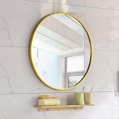 50CM Wall-Mounted Bathroom Makeup Mirror, Round Bedroom Dressing Mirror with Hanger, Bathroom Bedroom Living Room Entrance Hall Decorative Mirror, Gold Aluminium Frame