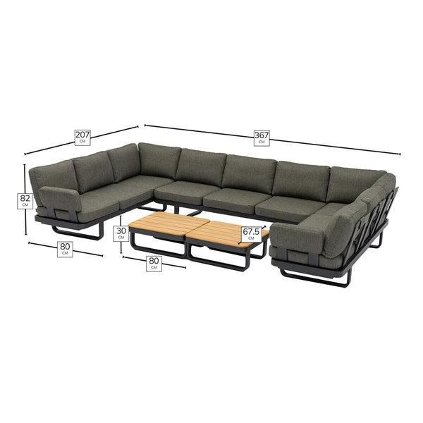 Bramblecrest Montpellier U-Shape Modular Sofa Patio Set with 2 Teak Coffee Tables