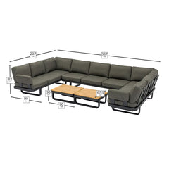 Bramblecrest Montpellier U-Shape Modular Sofa Patio Set with 2 Teak Coffee Tables