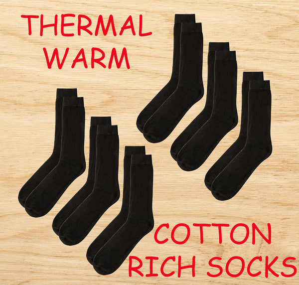 6 Pairs of Men's Thermal Ultra Warm Cotton Rich Thermal Socks - UK Size 6-11 - Perfect for all Season Wear, Have a Mid Tube Design for Ultimate Comfort