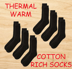 6 Pairs of Men's Thermal Ultra Warm Cotton Rich Thermal Socks - UK Size 6-11 - Perfect for all Season Wear, Have a Mid Tube Design for Ultimate Comfort