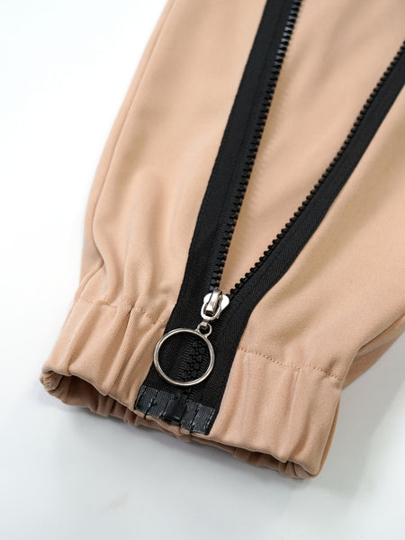 Cross-Border Women'S Two-Piece Set Zipper Long-Sleeved Top Pants Stitching Zipper Design Casual Suit