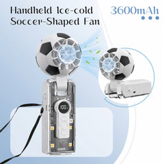 Portable Handheld Turbo Fan with Ice Cooler, 5-Speed Wind, Soccer-Shaped Mini Personal Fan, 3600Mah Football Rechargeable Pocket Fan for Travel/Outdoor/Office, 180° Adjustable