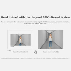 Xiaomi Smart Doorbell 3s,180° Ultra-Wide View 2k Resolution,Superior Night Vision,Professional Ip65 Water,Two Power Supply Modes 5200mah Battery, Free, Rolling 72-Hour Cloud Storage