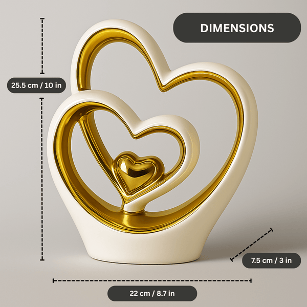 25.5cm Gold Heart Ornament – Modern Ceramic Heart Sculpture for Home, Shelf & Table Décor | Elegant Gold Ornament Gift for Weddings, Anniversaries & Housewarmings