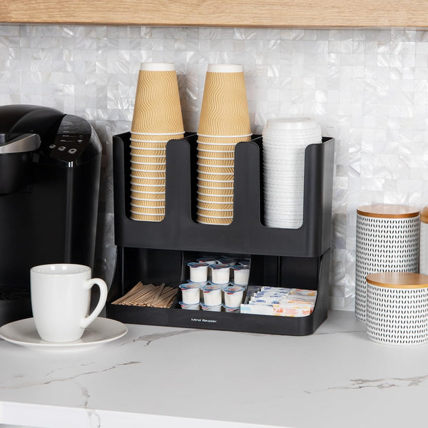 VCCUIOB Mind 6 Compartment Upright Breakroom Coffee Condiment and Cup Storage Organizer, Black