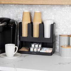 VCCUIOB Mind 6 Compartment Upright Breakroom Coffee Condiment and Cup Storage Organizer, Black