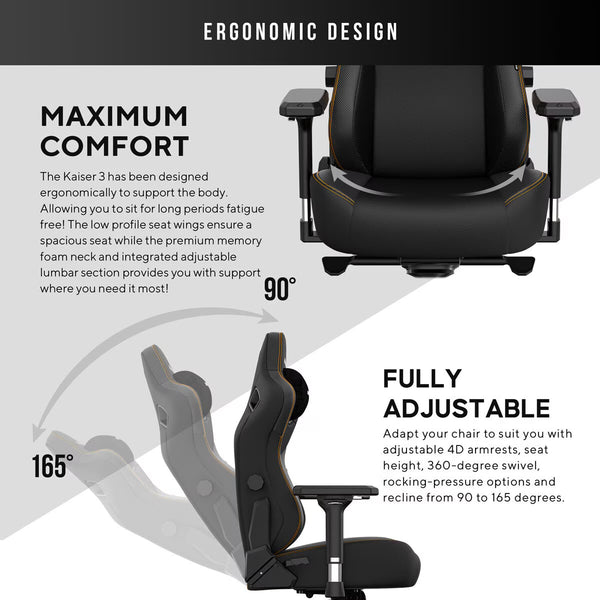 Anda Seat Kaiser Series 3 Extra Large Gaming Chair, Black