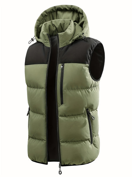 Men'S Winter Warm Sleeveless Padded Vest Casual Hooded Jacket Detachable Thickened Outerwear Vest Contrast Color Design Men Women Couple Same Style Elastic Shrinkage Windproof Warm Cold-Resistant Top Winter New Style