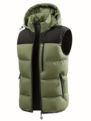 Men'S Winter Warm Sleeveless Padded Vest Casual Hooded Jacket Detachable Thickened Outerwear Vest Contrast Color Design Men Women Couple Same Style Elastic Shrinkage Windproof Warm Cold-Resistant Top Winter New Style