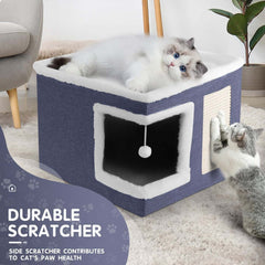 1pc Large Cat Cube House Cosy Foldable Bed Pet Cave Furry Soft Cushions Scratch Pads 42X42X36CM