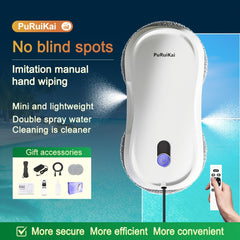 PuRuiKaiM8 Fully Automatic Plug-in Intelligent Window Cleaning Robot (2026 Latest Model) with Automatic Bidirectional Water Spray with Remote Control, 4.5-meter Anti Fall Safety Rope, Including 10 Cleaning Cloths And Spray Bottles
