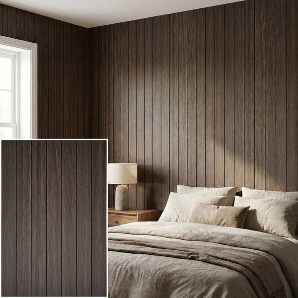 1pc 3D Imitation Wood Grain Grille Wall Panels, 300*40cm, Self-adhesive Vertical Stripe Wall Stickers, Peel and Stick, TV Background Decoration Stickers for Bedroom and Living Room, Kitchen and Bathroom Wall Renovation Stickers, Ideal for Renovating Livin
