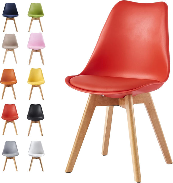 mcc direct 1Pcs Dining Chair Wooden Legs Soft Cushion Pad Stylish DELUXE Retro Lounge Dining Office EVA