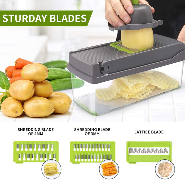 16pcs Vegetable Chopper, Multi-Purpose Fruit Slicer, Handle Food Grater, Vegetable Slicer, Cutter with Container, Onion Chopper with Multiple Interchangeable Blades