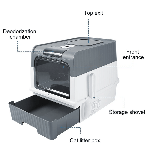 2PCS XL Large Cat Litter Box Self Cleaning Pan Drawer Anti-Splashing Cat Potty Tray Grey 49X35X37CM