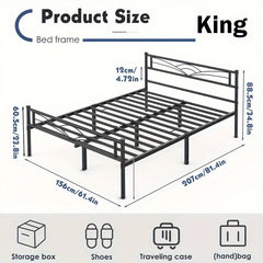 Sleek Black Metal Bed Frame Featuring a Stylish Headboard | Durable Steel Build | Silent Operation | Accommodates Various Mattress Sizes | Perfect for Bedrooms, Dormitories, Or Rental Spaces