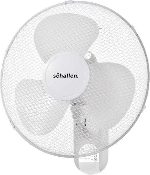 Schallen White 16 Inch Wall Mounted Fan 40cm Oscillating Cooling Fan with Remote Control, 3 Speed Settings, Timer Function, Adjustable Tilt Air Circulator Wall Fan for Bedroom, Kitchen, Office, Garage, Home Cooling Fan UK Plug