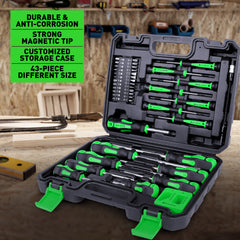 Amartisan 43pcs Magnetic Screwdriver Set with Case, Chrome Vanadium Steel, Includes Slotted, Phillips, Hex, Pozidriv, Torx & Precision Screwdrivers, Magnetizer/Demagnetizer, Flexible Shaft for Home Repair, DIY & Professional Use