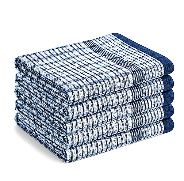 Checked Tea Towels Dish Cloths Pack of 5 Cotton Towels Quick Dry Large Size 50x75cm