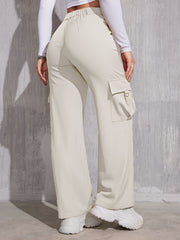 Flap Pocket Solid Color Cargo Pants, Y2K Slant Pocket Button Front Every Day Pants, Women's Clothing