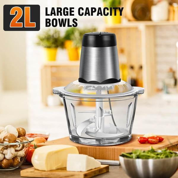 Food Processor, Electric Food Chopper with 1 Bowl (2.3L), Dual-Speed Mini Electric Vegetable Chopper +1 Sets Blades, Meat Grinder & Veggie Chopper, 2 Speed for Food Meat, Onions, Garlic, Nuts &Family Use
