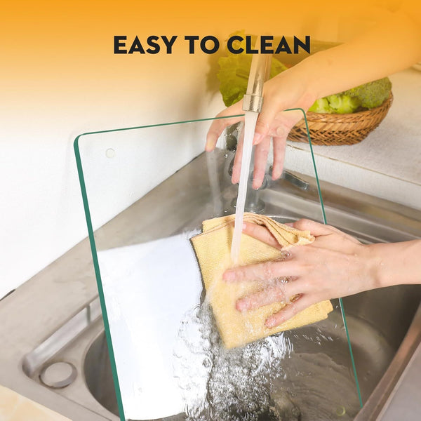 2 Pack of 40 * 30cm Safe Hygienic Glass Chopping Board, Worktop Savers，Clear Chopping Board Glass Tray for Kitchen Counter
