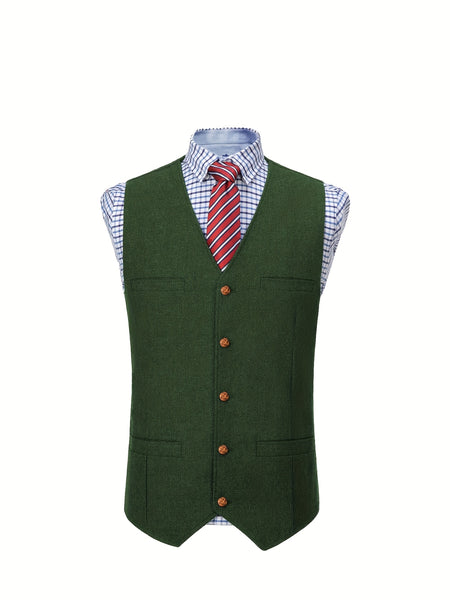 Men'S Vest Wool Blend Herringbone Vintage Men'S Fashion Vest, Groom Best Man Formal Wedding Party Casual Vest